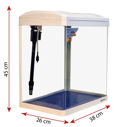 Glass Fish Tank Eco-Aquarium with Integrated Top Filter and LED Lighting System, 20-Liter Desktop Starter Kit for Freshwater and Saltwater Fish ( White )