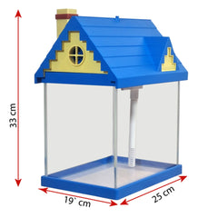 Blue House-Shaped Small Fish Tank Kit - 7.5L Mini Desktop Aquarium with Built-in Filter Pump and LED Light Roof, Clear Glass Nano Tank for Betta Fish, Guppies, and Office Desktops