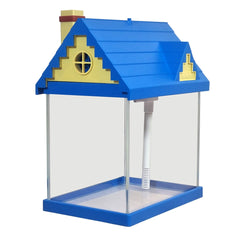 Blue House-Shaped Small Fish Tank Kit - 7.5L Mini Desktop Aquarium with Built-in Filter Pump and LED Light Roof, Clear Glass Nano Tank for Betta Fish, Guppies, and Office Desktops