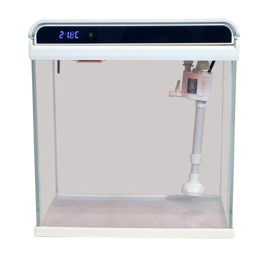 Sunsun Smart Desktop Glass Aquarium Kit - 12Ltr Small Fish Tank with Built-in Top Filter Pump, LED Hood Light, and Real-Time Digital Temperature Display, Starter Kit for Betta and Goldfish ( White )