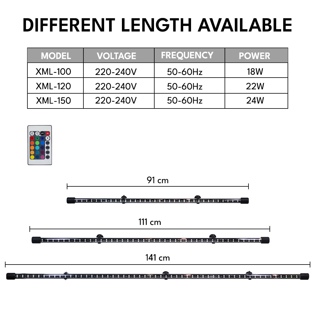 LED Aquarium Light for Fish Tanks, Multicolor LED Aquarium Lighting with Remote Control, Adjustable Mounting with Suction Cups, 3 Size Options