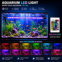 LED Aquarium Light for Fish Tanks, Multicolor LED Aquarium Lighting with Remote Control, Adjustable Mounting with Suction Cups, 3 Size Options