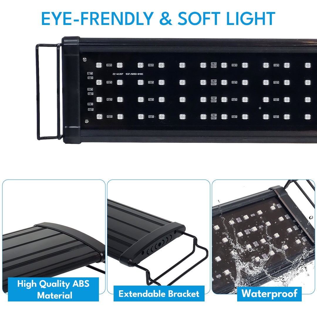 LED Aquarium Light for Fish Tanks, Adjustable Full-Spectrum Aquarium Lighting with Extendable Brackets, Multiple LED Lights & Remote Control for Freshwater Aquariums