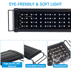 LED Aquarium Light for Fish Tanks, Adjustable Full-Spectrum Aquarium Lighting with Extendable Brackets, Multiple LED Lights & Remote Control for Freshwater Aquariums
