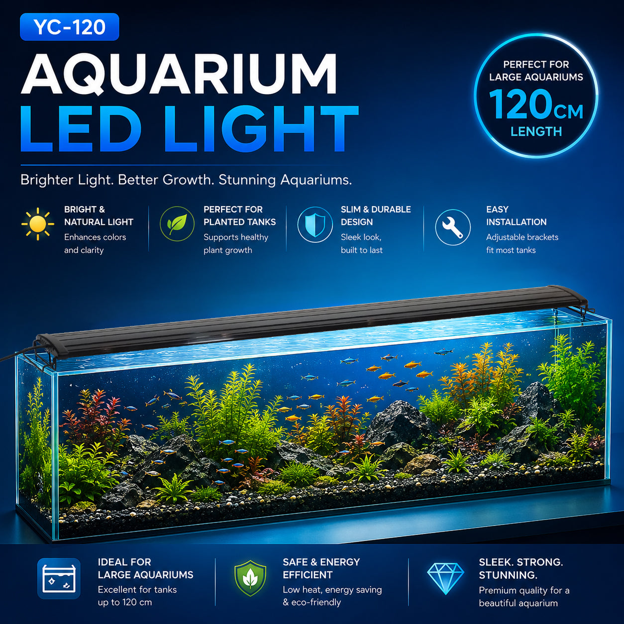 LED Aquarium Light for Fish Tanks, Adjustable Full-Spectrum Aquarium Lighting with Extendable Brackets, Multiple LED Lights & Remote Control for Freshwater Aquariums