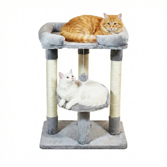 Cat Tree Tower Large Top Perches, Cozy lounge Bed, & Soft Plush, 67cm Multi-Level Cat Condo with Sisal Scratching Posts, Hanging Plush Ball, Cat Activity Center for Indoor Kittens & Adult Cats, (Gray)