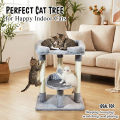 Cat Tree Tower Large Top Perches, Cozy lounge Bed, & Soft Plush, 67cm Multi-Level Cat Condo with Sisal Scratching Posts, Hanging Plush Ball, Cat Activity Center for Indoor Kittens & Adult Cats, (Gray)