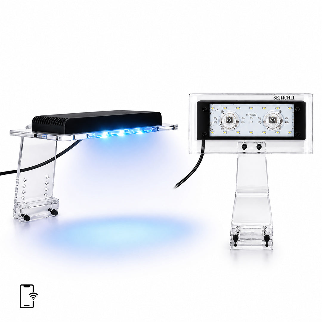 Aquarium LED Light, 2 x 10W Full Spectrum Fish Tank Light with Bluetooth App Control, Adjustable Light Intensity, High Brightness, Waterproof IPX4, Acrylic Mounting Bracket for Freshwater, Reef and Planted Tanks