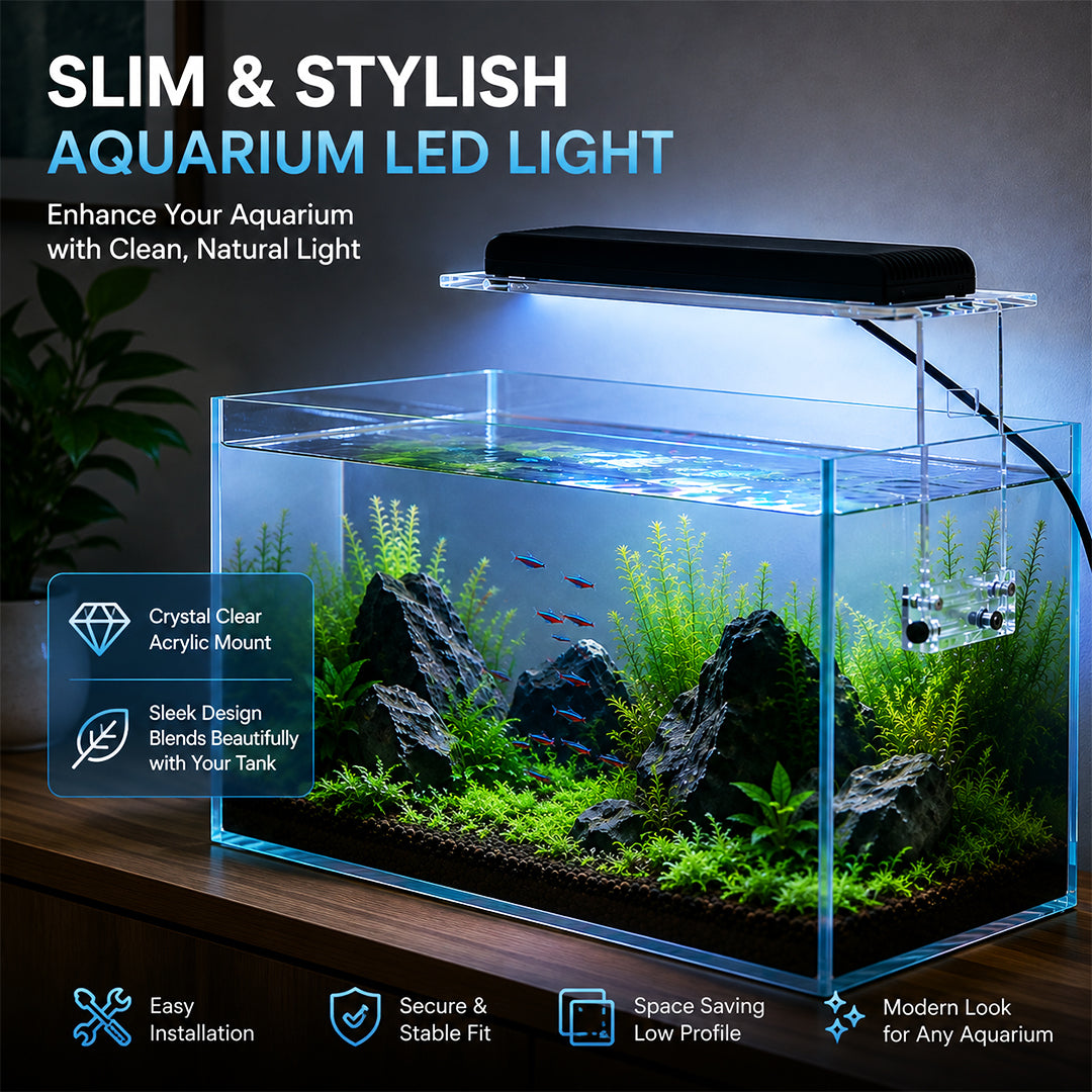 Aquarium LED Light, 2 x 10W Full Spectrum Fish Tank Light with Bluetooth App Control, Adjustable Light Intensity, High Brightness, Waterproof IPX4, Acrylic Mounting Bracket for Freshwater, Reef and Planted Tanks